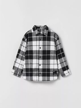 Zara Kids Black & White Plaid Button-Up Shirt